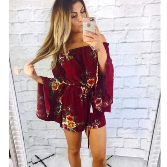 🎉HP! 🎉 Haute Rogue Red Floral Romper - Picture 2 of 14